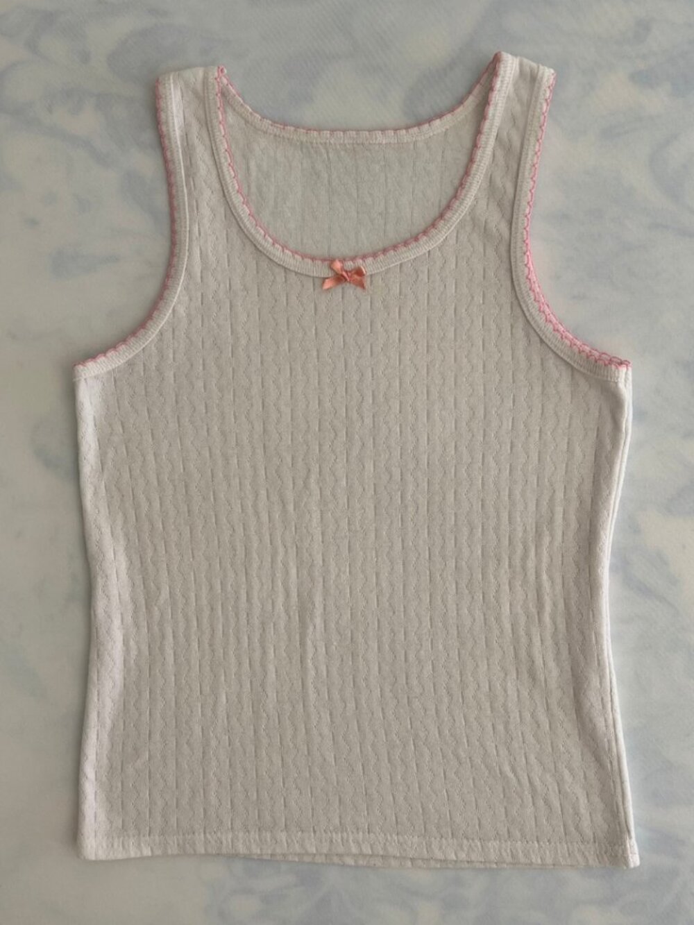 Coquette Pink Scalloped Hem & Bow Girly Basic Tank Top